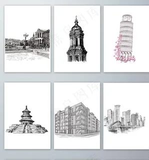 线描旅游房屋建筑PNG免抠素材图片