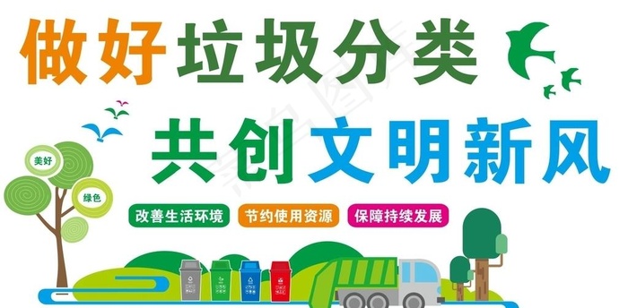矢量垃圾分类形象墙图片cdr矢量模版下载