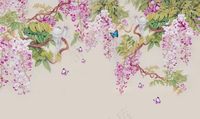 花卉背景墙图片(9071X5669(DPI:72))psd模版下载