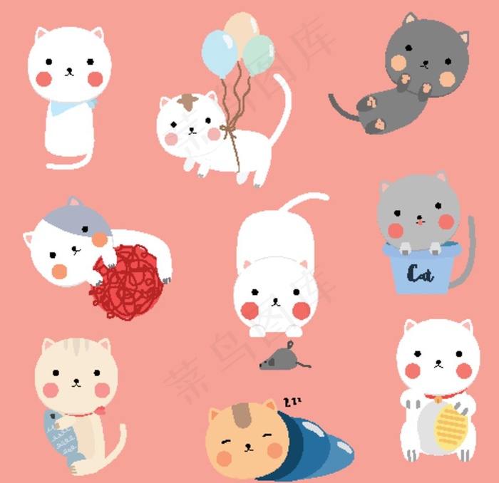 可爱卡通动物小猫咪图片eps,ai矢量模版下载