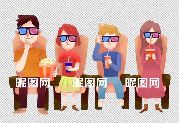 手绘观影人物免抠元素图片