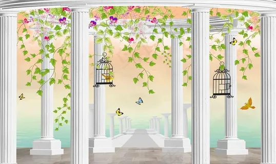 大型唯美现代风罗马柱花藤背景图片