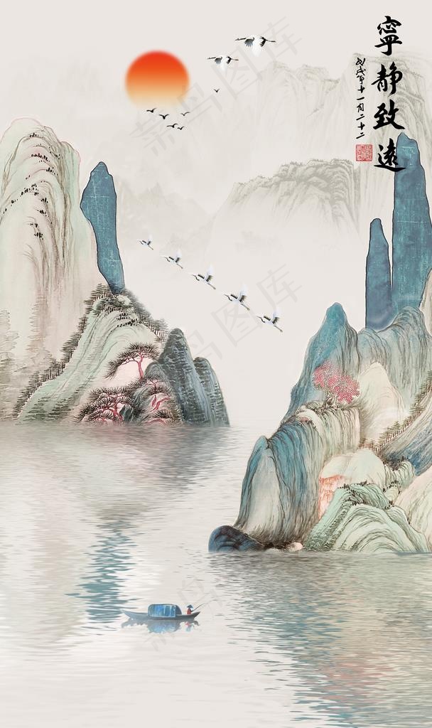 水墨山水玄关装饰画意境山水画图片