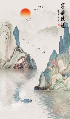 水墨山水玄关装饰画意境山水画图片