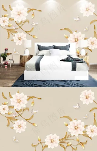 欧式浮雕花卉新中式珠宝背景墙图片