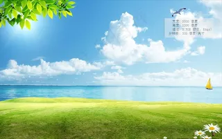 海边蓝天绿地风景背景图片