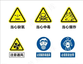 当心缺氧 中毒 爆炸 戴防毒面图片