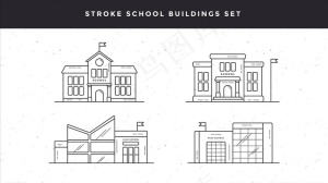 矢量线稿线条学校建筑描边图片