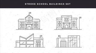 矢量线稿线条学校建筑描边图片