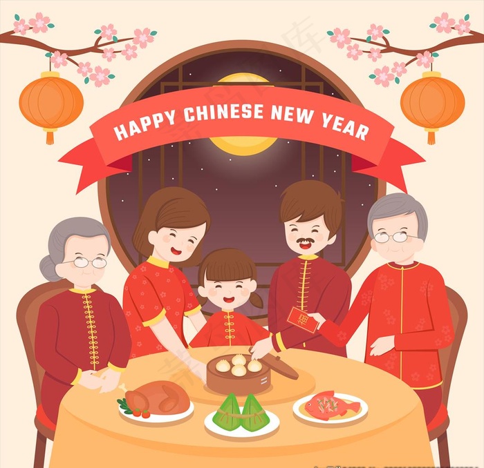 新年团圆人物图片eps,ai矢量模版下载