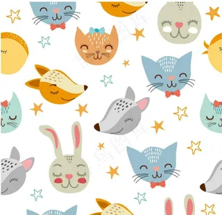 可爱小动物头像平铺图图片