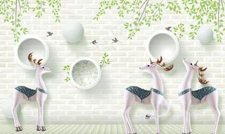 丛里鹿 绿色 树木 花草图片