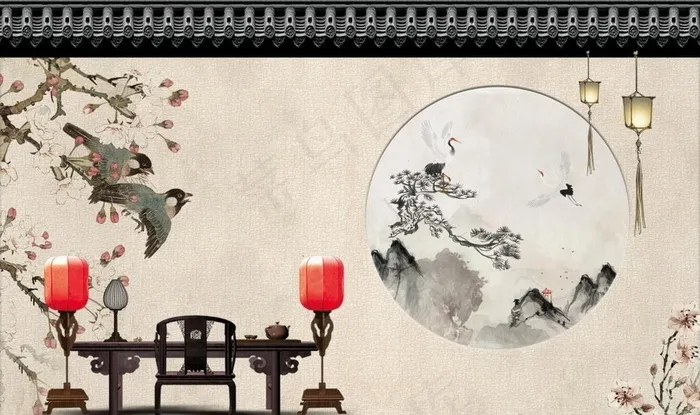 新中式背景墙图片(9071X5669(DPI:72))psd模版下载