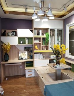 榻榻米 儿童房 原木色 书柜图片