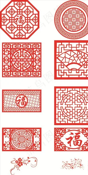 精细中式窗格矢量图图片