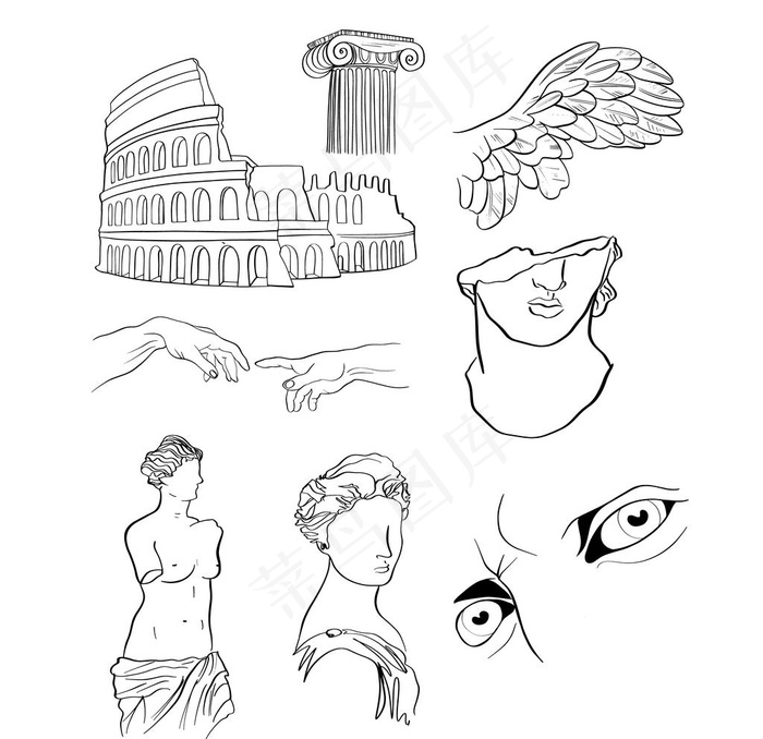 希腊人物雕像简笔绘画图片