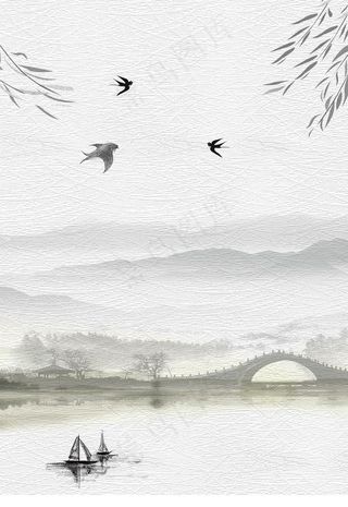 中国风淡雅水墨画背景图片