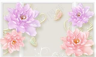 浮雕花 荷花 背景墙图片