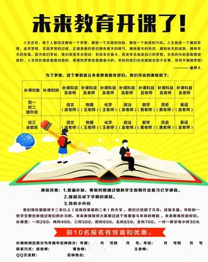 黄色教育海报开课了图片