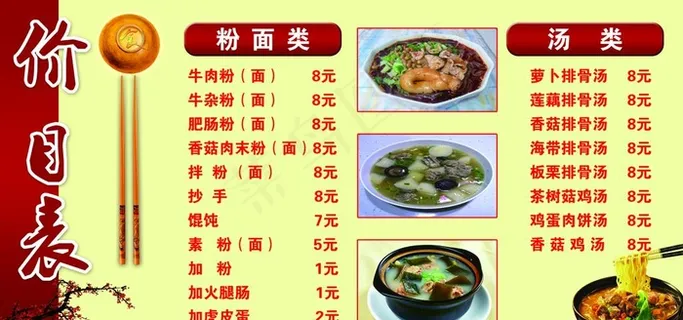 早餐价格表图片