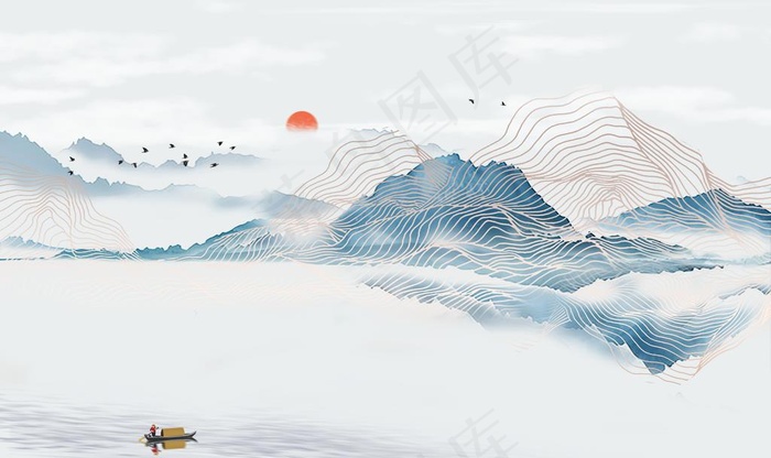 中国风抽象线条水墨山水电视背图片(9071X5669(DPI:72))psd模版下载