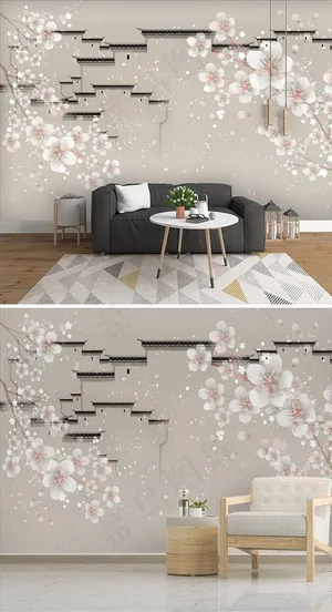 新中式梅花山水装饰图片