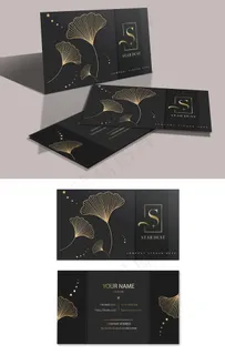 高档精致黑色银杏烫金名片图片