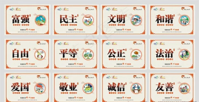围墙广告核心价值观图片cdr矢量模版下载