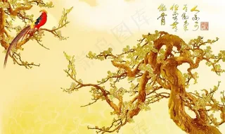 金色彩雕背景墙图片