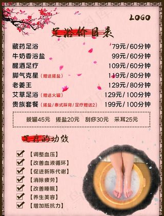 足浴价目表图片