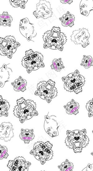 潮牌大牌白底老虎头字母印花图片