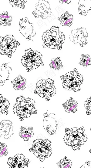 潮牌大牌白底老虎头字母印花图片