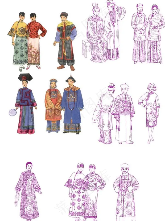 中国古代服装服饰图片ai矢量模版下载