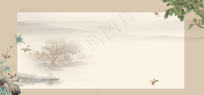 画卷复古国风古风山水清新背景图片