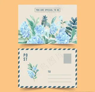 水彩绘蓝色绣球花背景图片