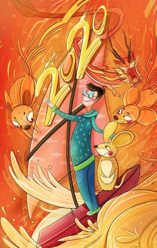 鼠年国潮插画图片