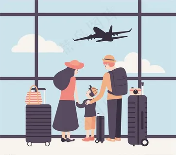 飞机场的一家三口图片