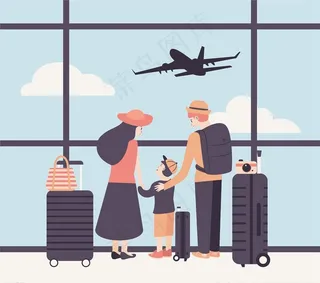 飞机场的一家三口图片