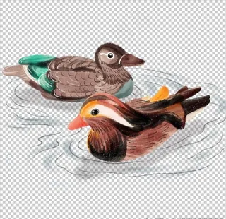 水墨风鸳鸯戏水免抠元素图片