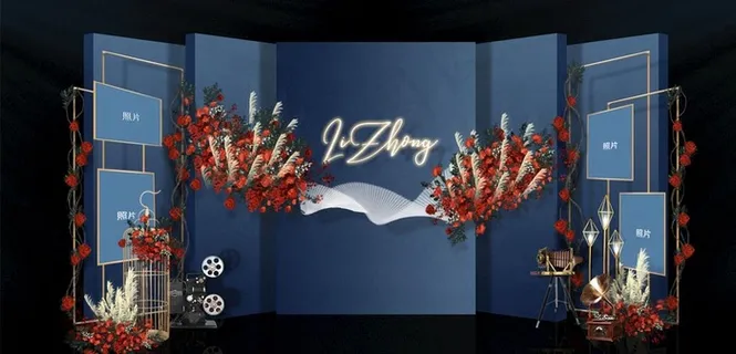 蓝色婚礼迎宾舞台图片