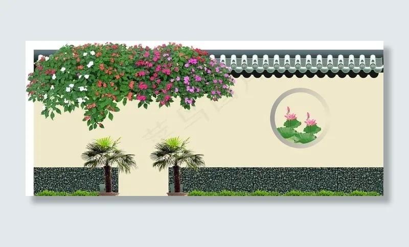古典 墙 瓦片 绿色 植物 花图片cdr矢量模版下载