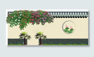 古典 墙 瓦片 绿色 植物 花图片