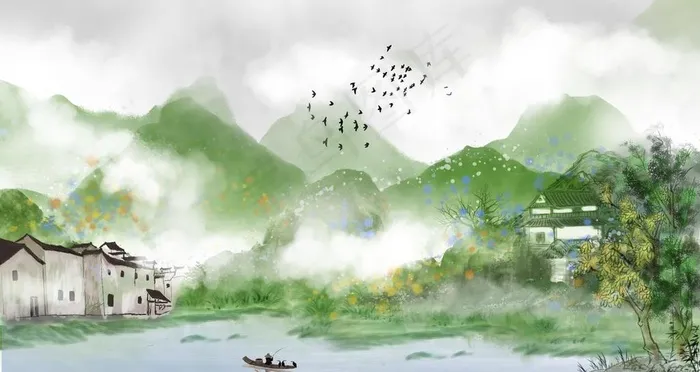 唯美中国风水墨画图片(4725X2658(DPI:150))psd模版下载