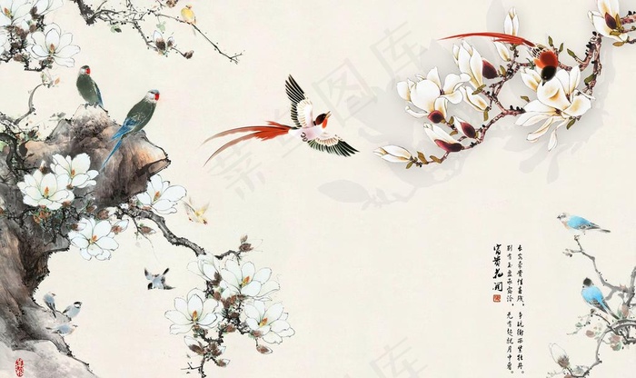 花鸟水墨画图片(9072X5670(DPI:72))psd模版下载