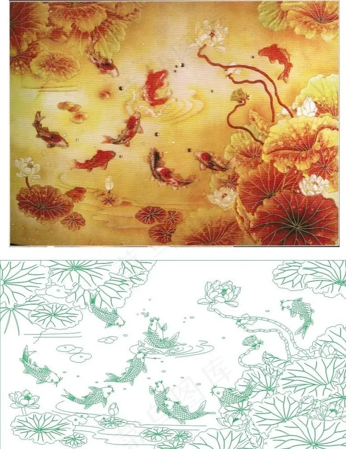 荷花九鱼图图片cdr矢量模版下载