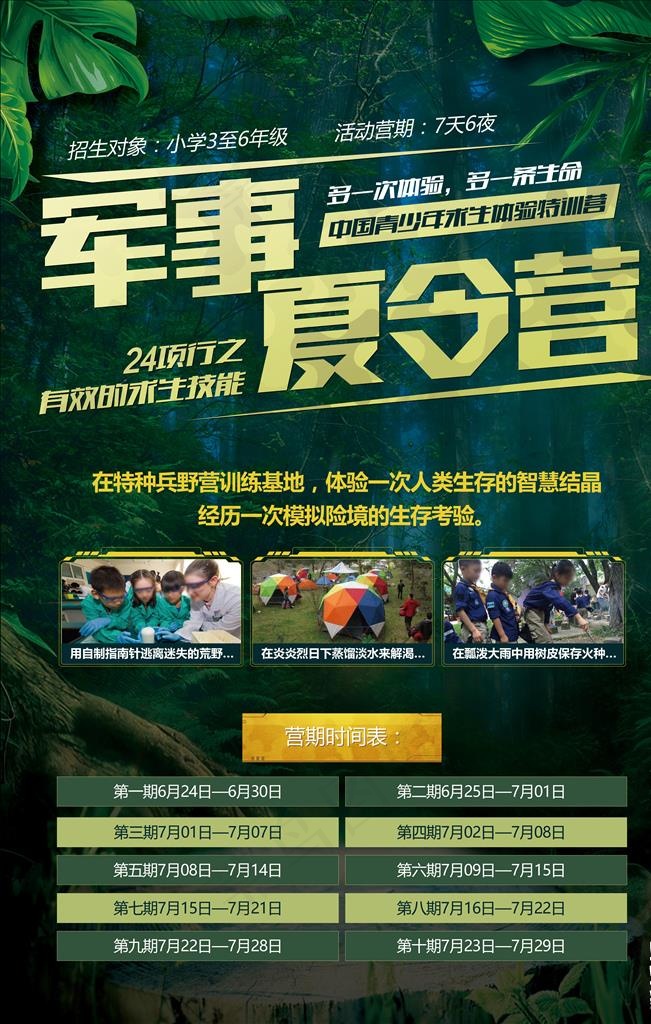 绿色森林背景军事夏令营海报展板图片