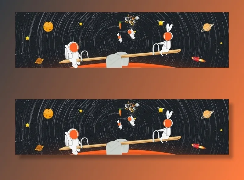 新中式手绘卡通儿童房星际装饰画图片