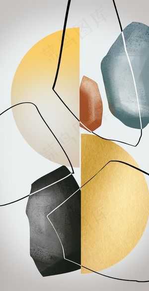 新中式几何色块拼接黄色装饰画图片