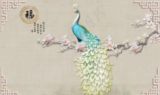 孔雀电视背景墙装饰画图片