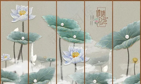 荷花 电视背景墙图片